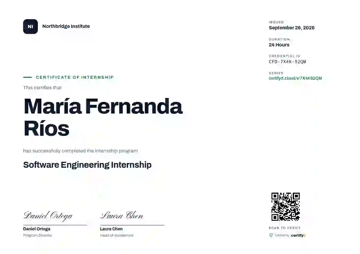 Modern Minimal Jade No Bar internship certificate template
