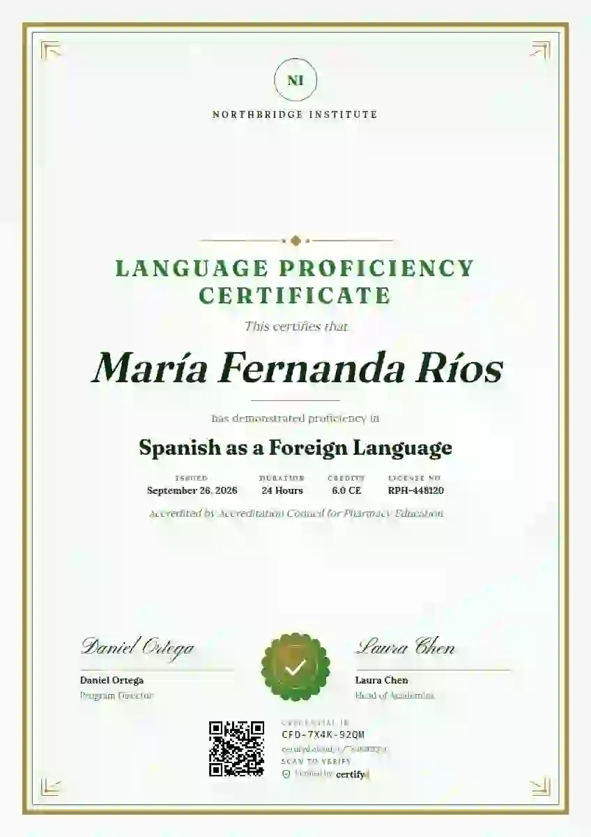 Portrait Classic Meadow Bold Frame language proficiency certificate template