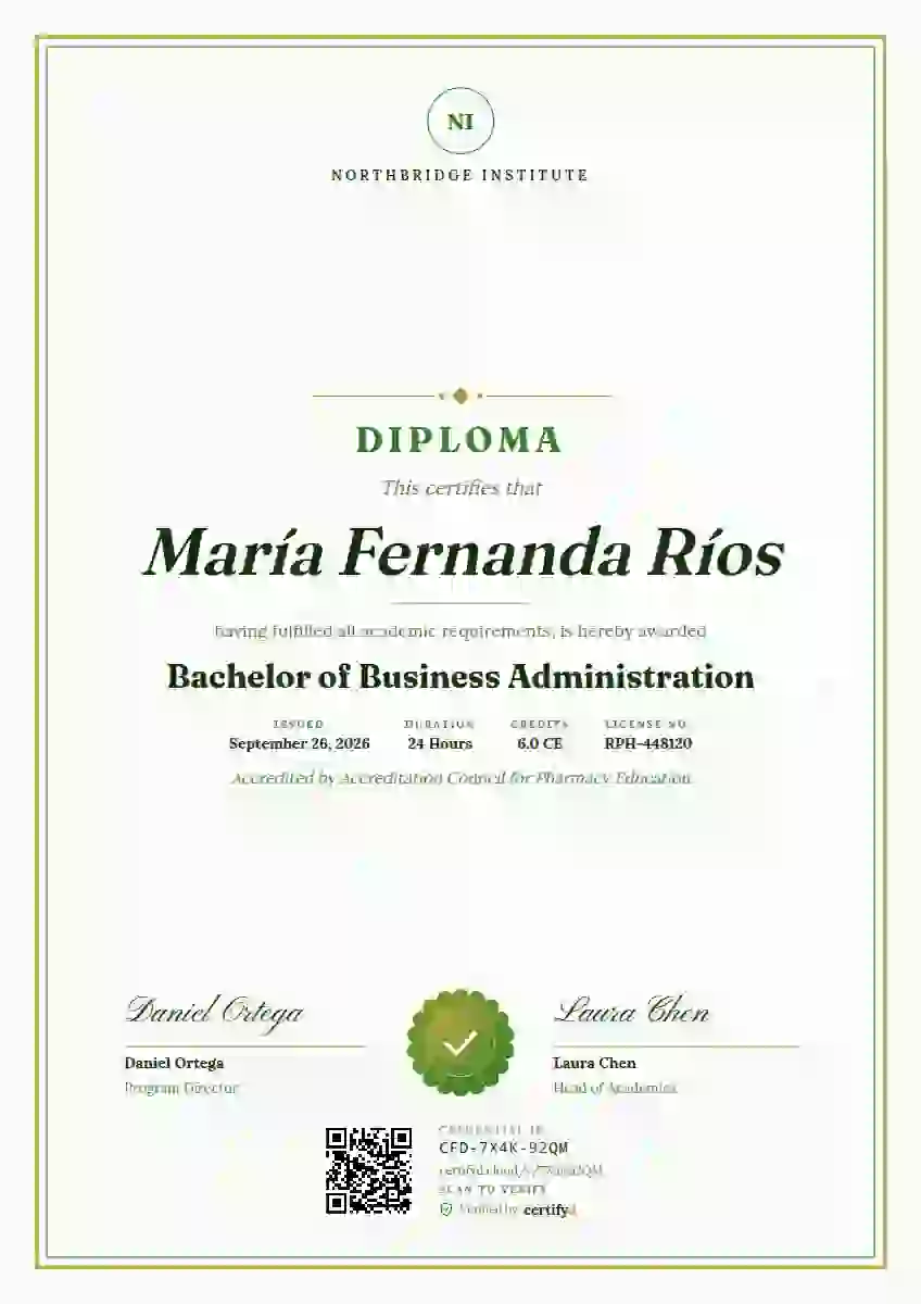 Plantilla de certificado Portrait Classic Fern No Flourish de diploma académico