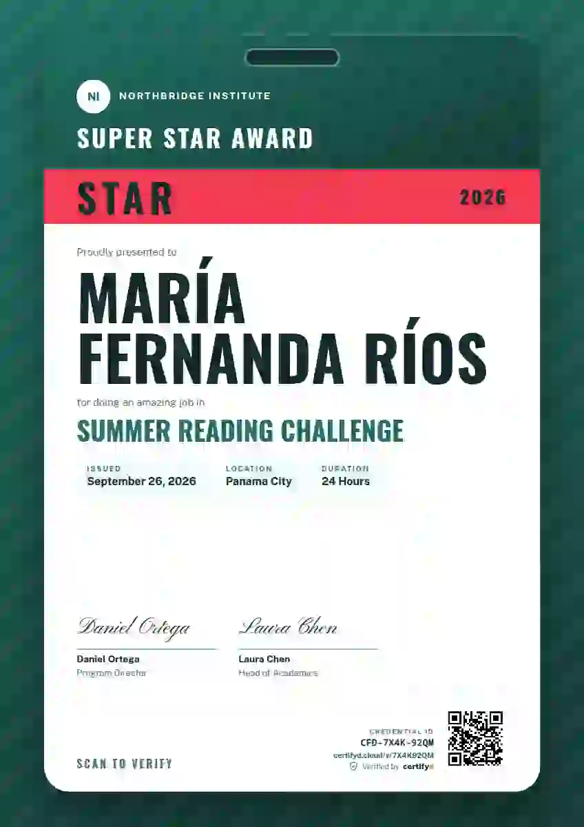 Plantilla de certificado Speaker Pass Seafoam Small Role de escuela y niños