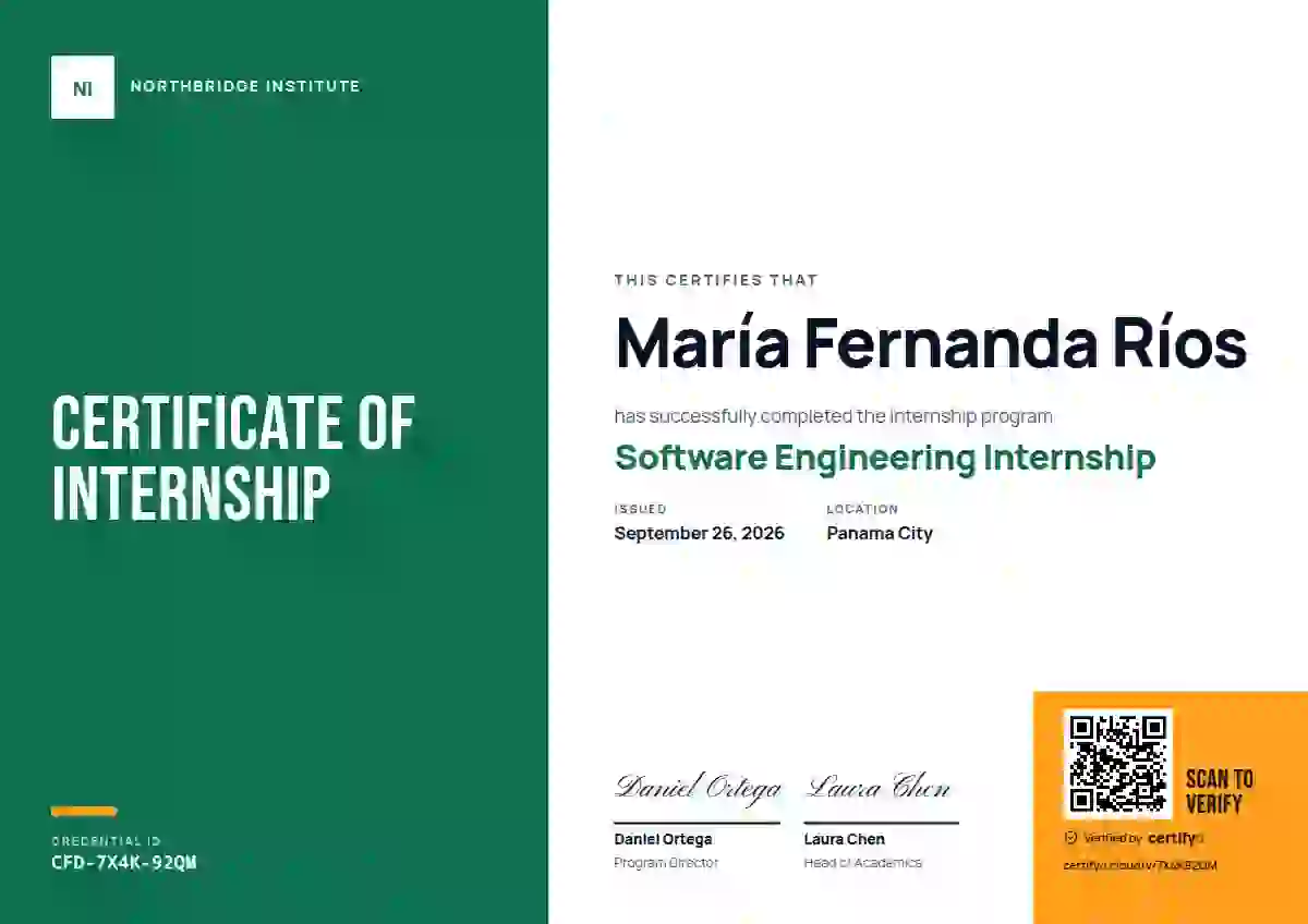 Color Block Green No Year internship certificate template