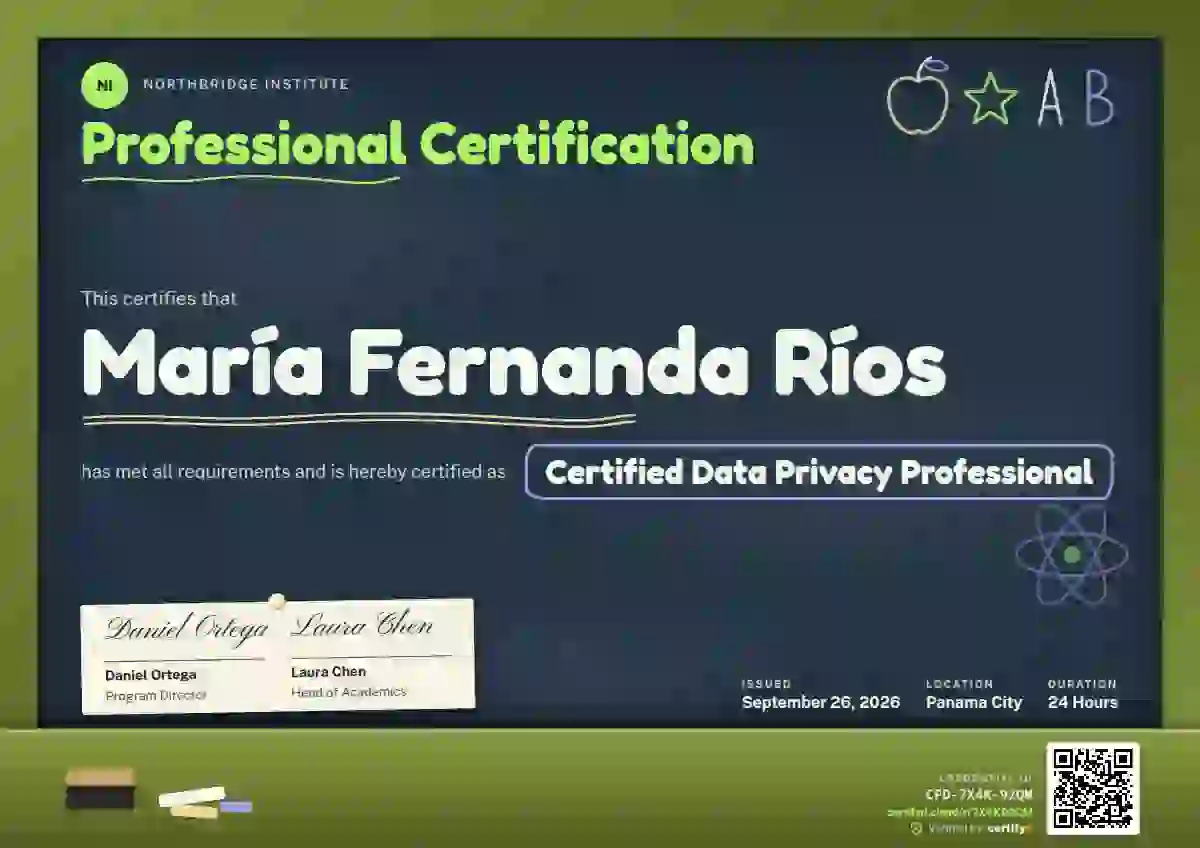 Chalkboard Fern Wide Frame professional certification certificate template