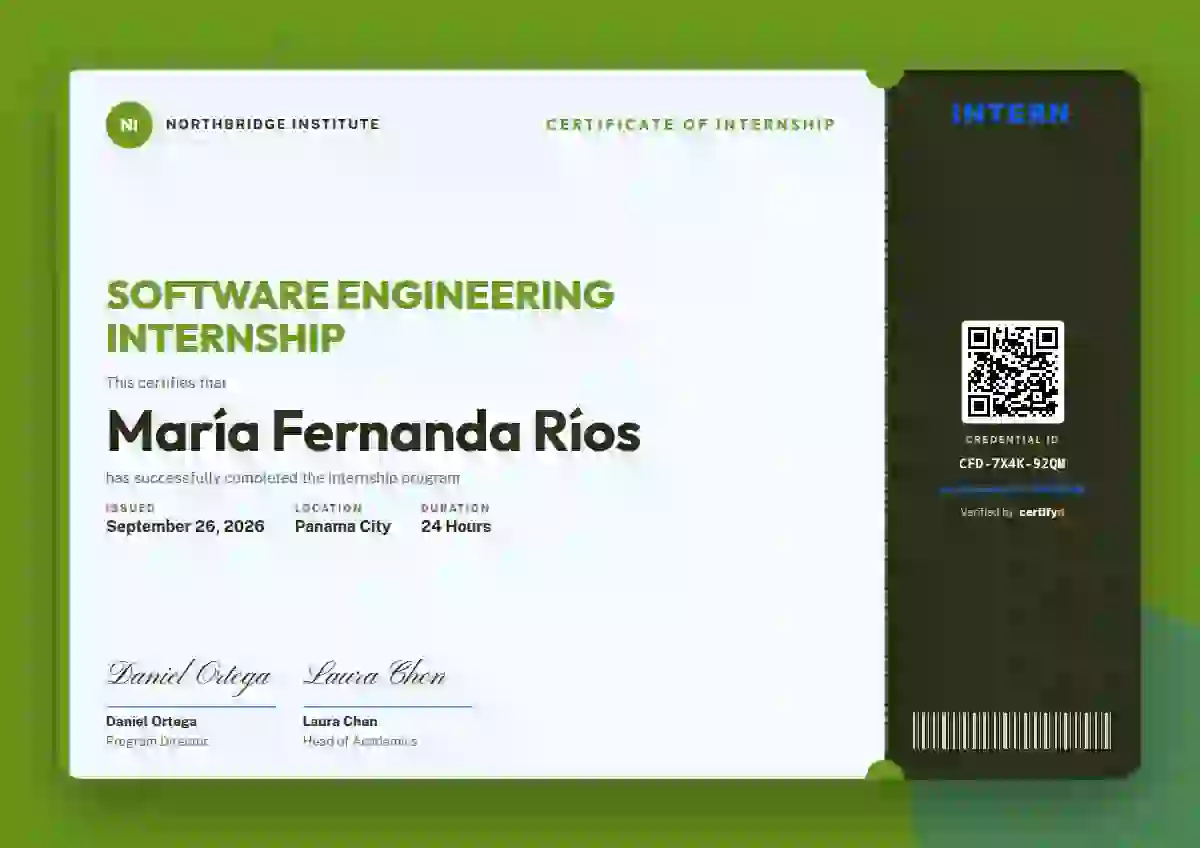 Plantilla de certificado Workshop Ticket Lime Narrow Stub de pasantía