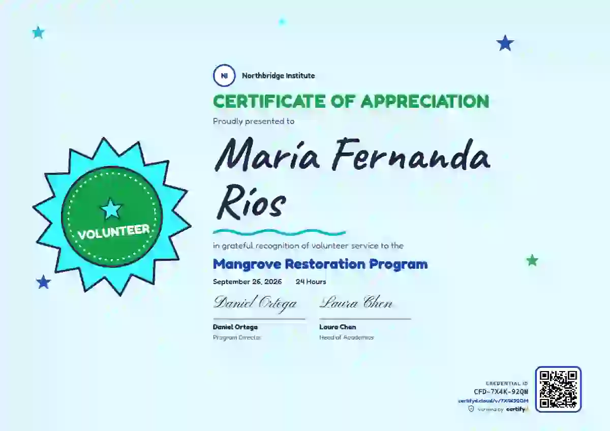 Plantilla de certificado Kids Achievement Jade No Wave de reconocimiento a voluntarios
