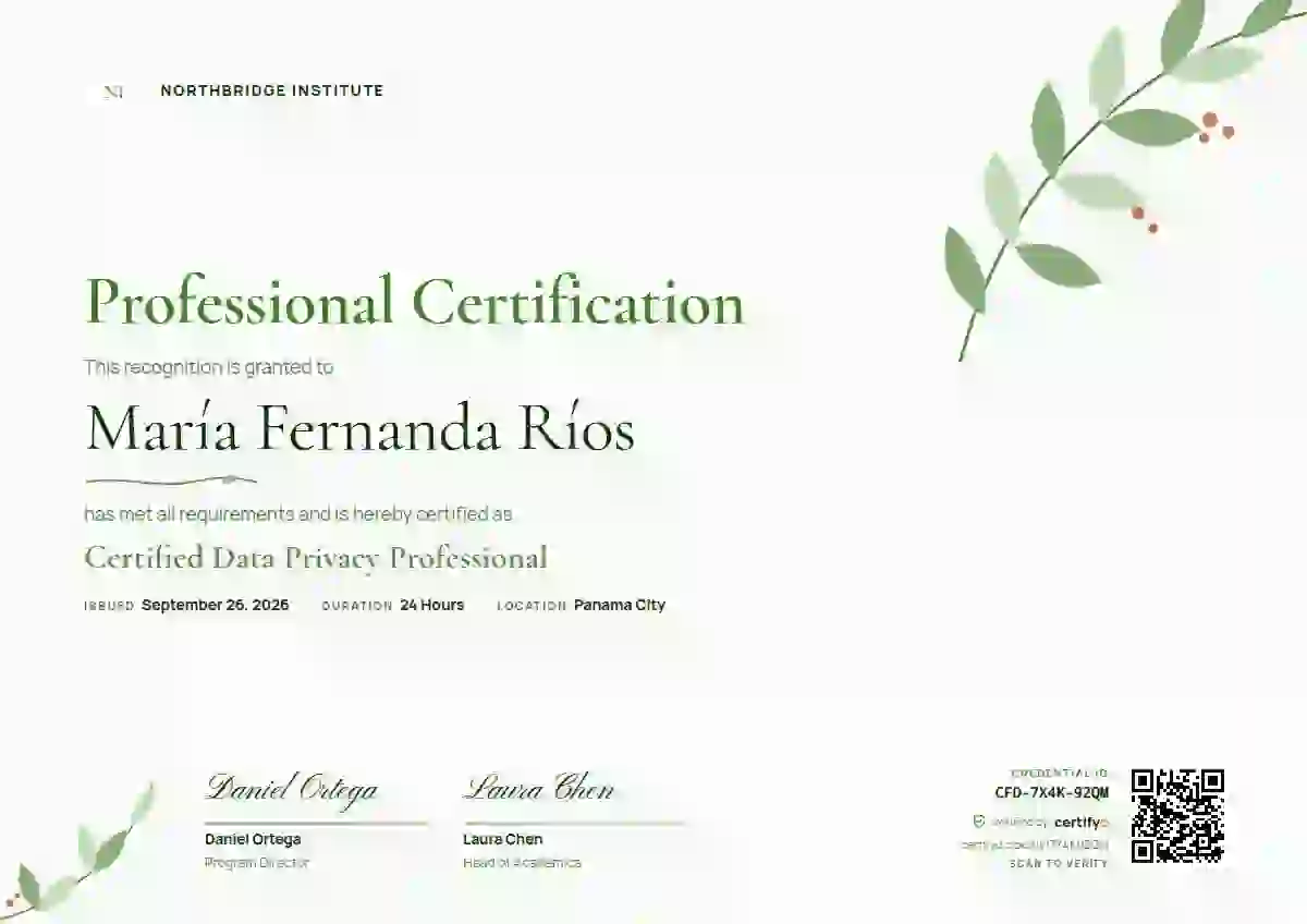 Plantilla de certificado Botanical Moss Cormorant Manrope de certificación profesional