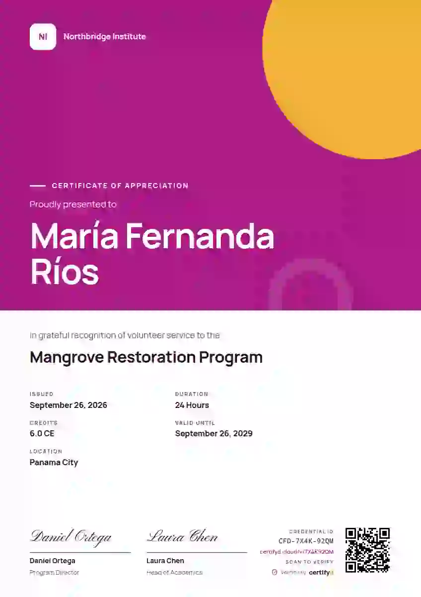 Portrait Modern Magenta Tall Block volunteer appreciation certificate template
