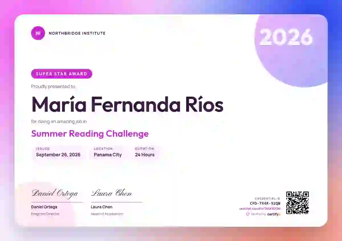 Plantilla de certificado Aurora Gradient Fuchsia Faint Orb 2 de escuela y niños