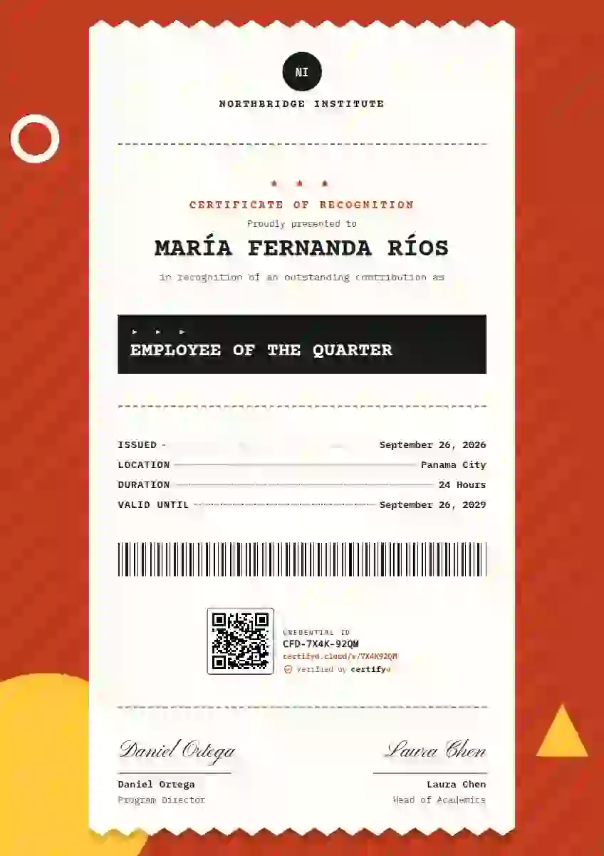 Receipt Roll employee recognition certificate template