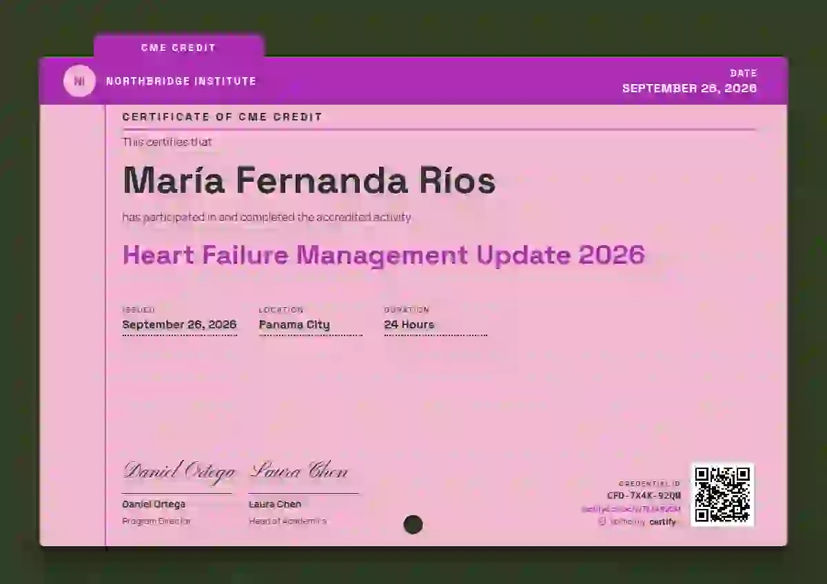Plantilla de certificado Catalogue Card Fuchsia de salud y educación médica continua
