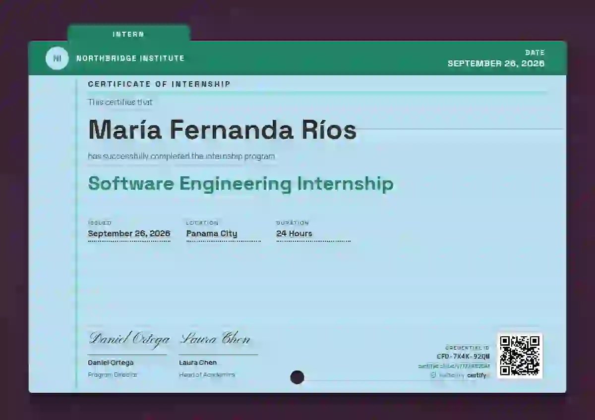 Catalogue Card Seafoam internship certificate template