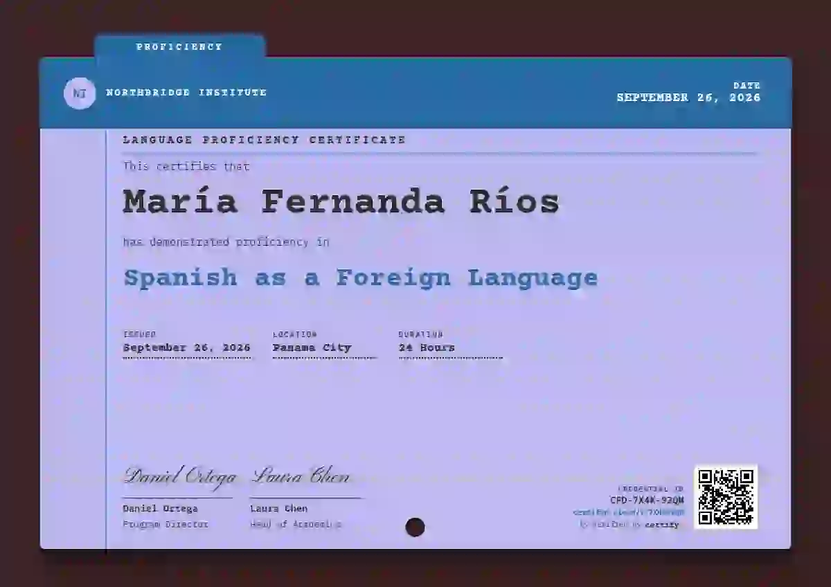 Catalogue Card Azure language proficiency certificate template