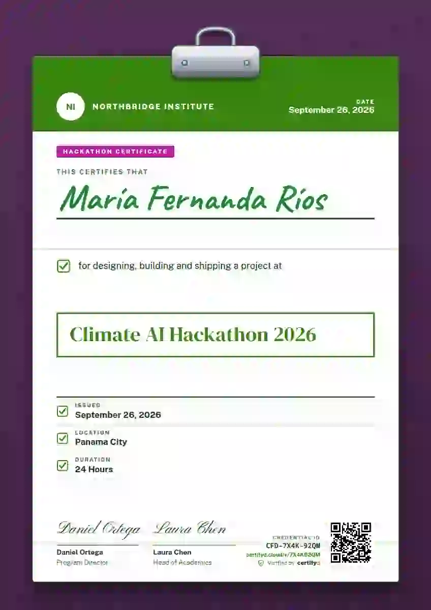 Clipboard Chart Fern hackathon certificate template
