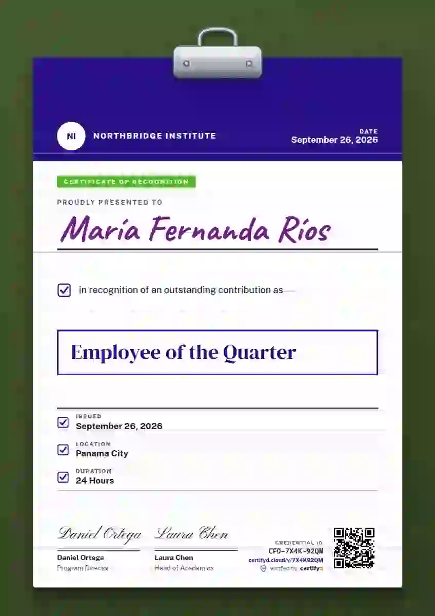 Clipboard Chart Violet employee recognition certificate template