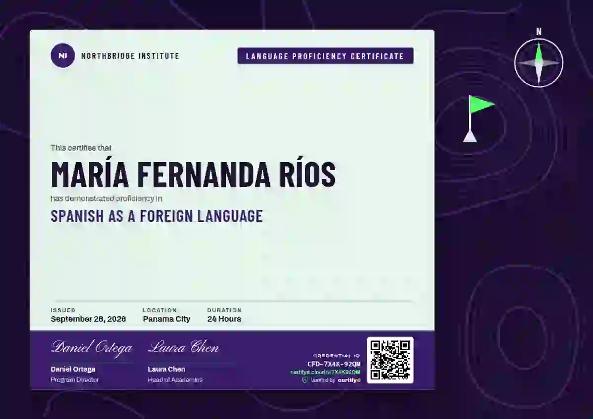 Contour Map Violet language proficiency certificate template