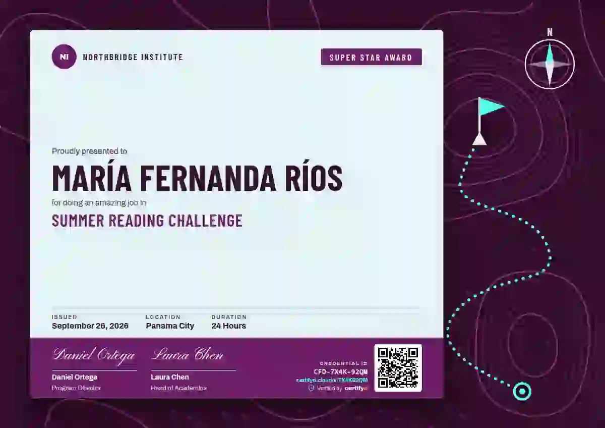 Contour Map Fuchsia school and kids certificate template