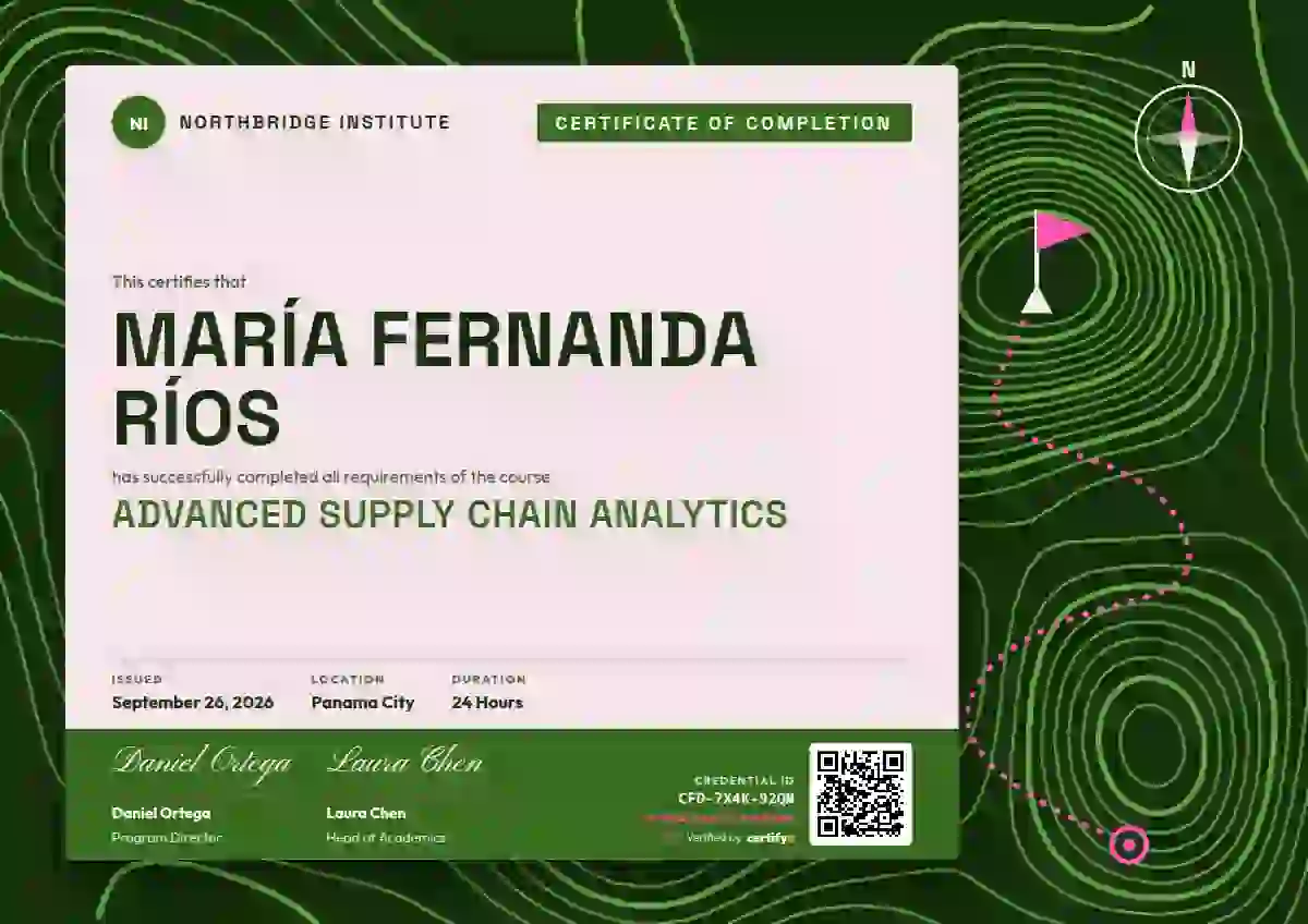 Contour Map Fern course completion certificate template