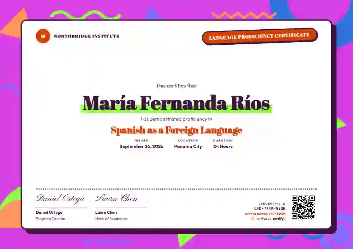 Memphis Pop Vermilion language proficiency certificate template
