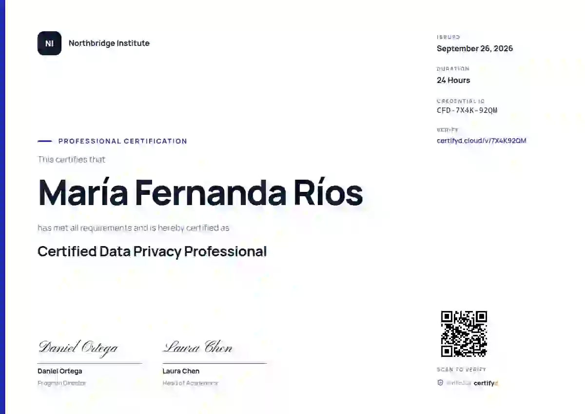Modern Minimal Indigo professional certification certificate template