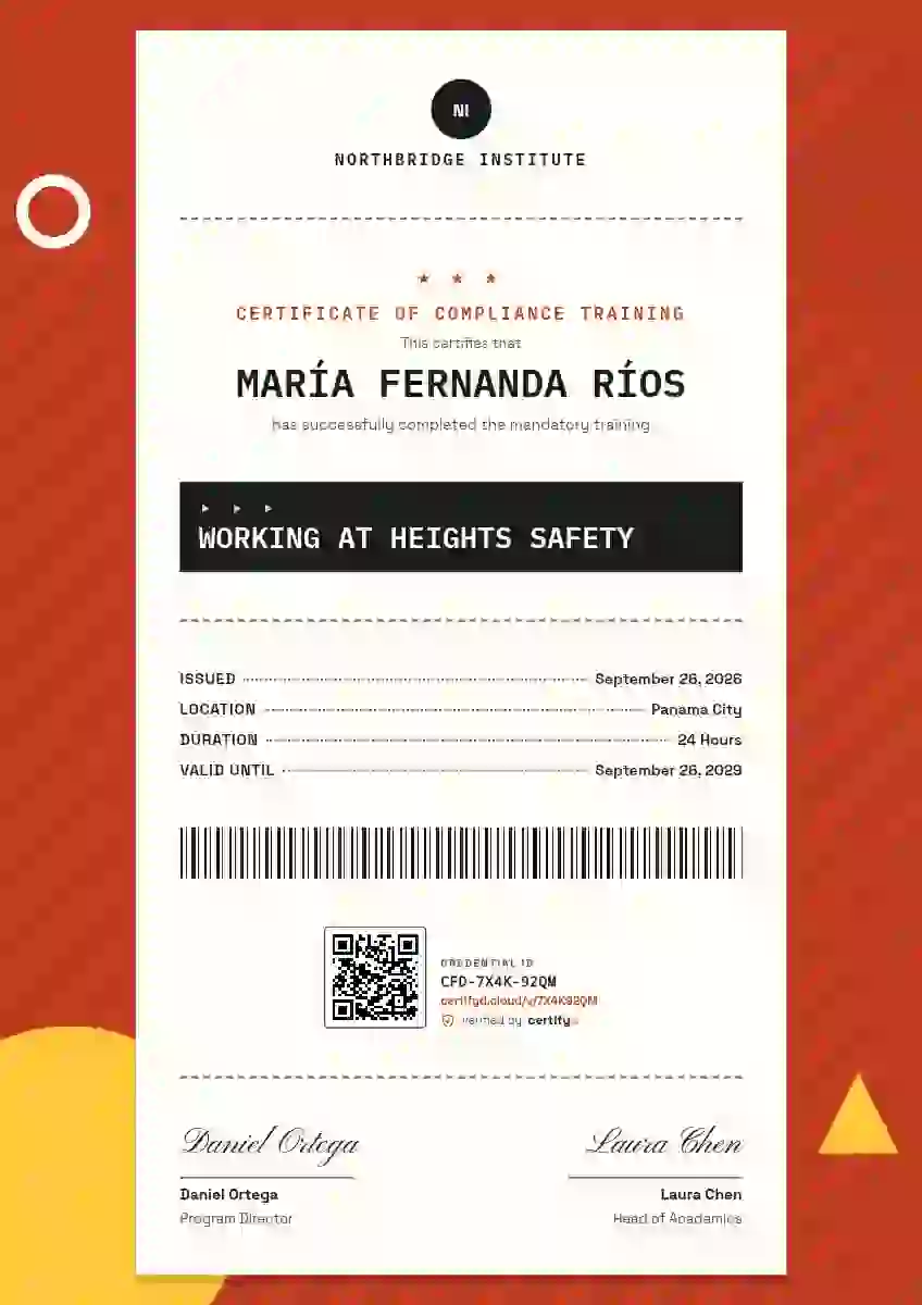 Receipt Roll Vermilion compliance and safety certificate template