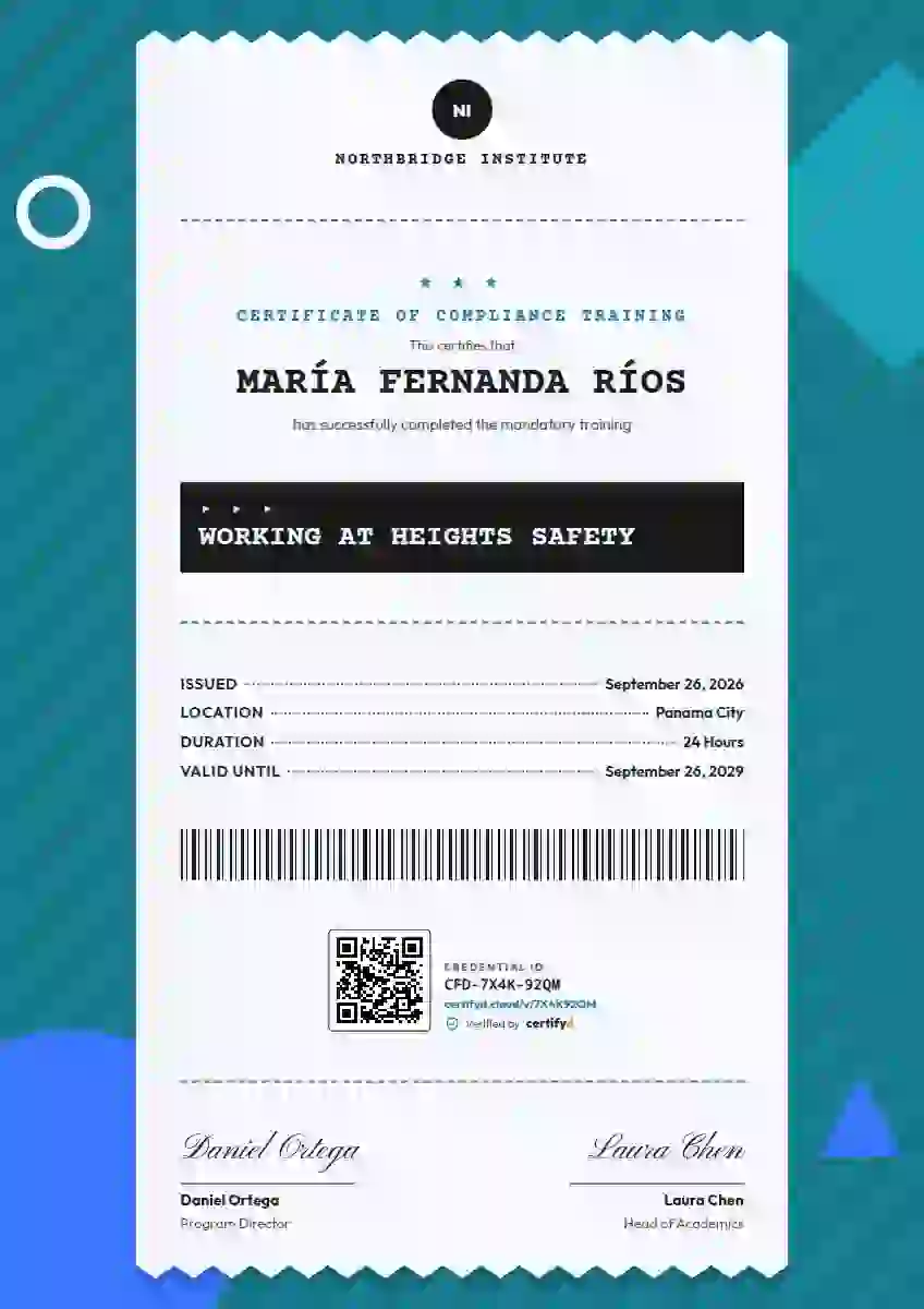 Receipt Roll Cerulean compliance and safety certificate template