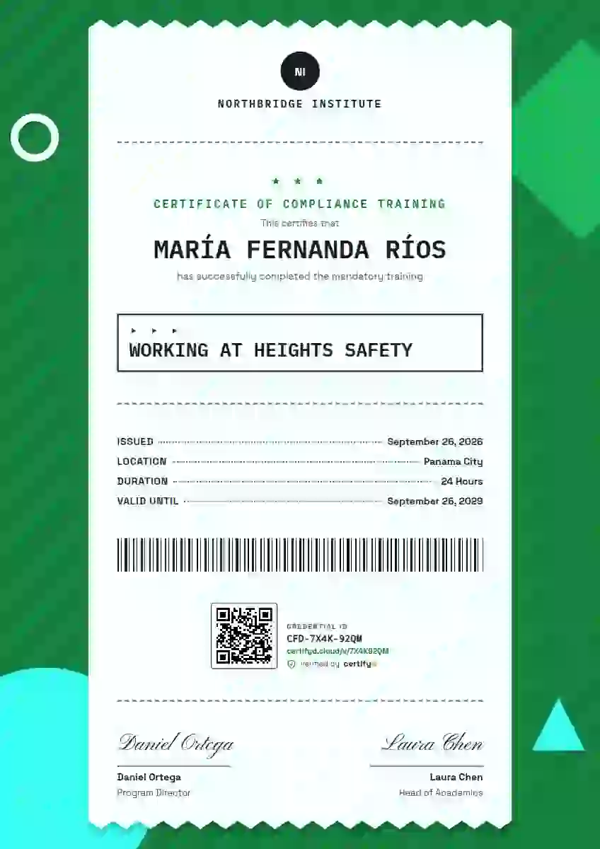 Receipt Roll Jade compliance and safety certificate template