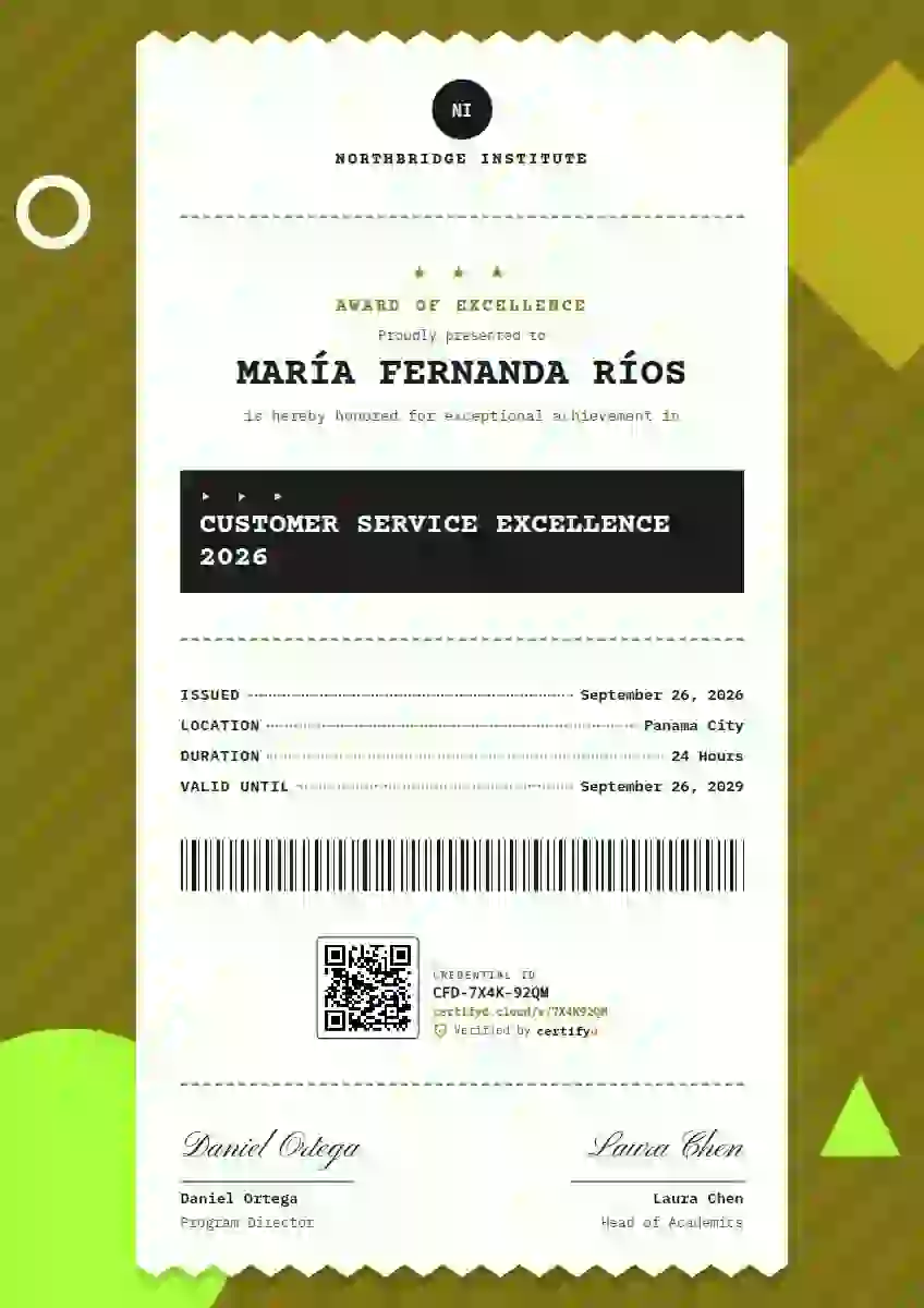Receipt Roll Marigold awards and achievement certificate template