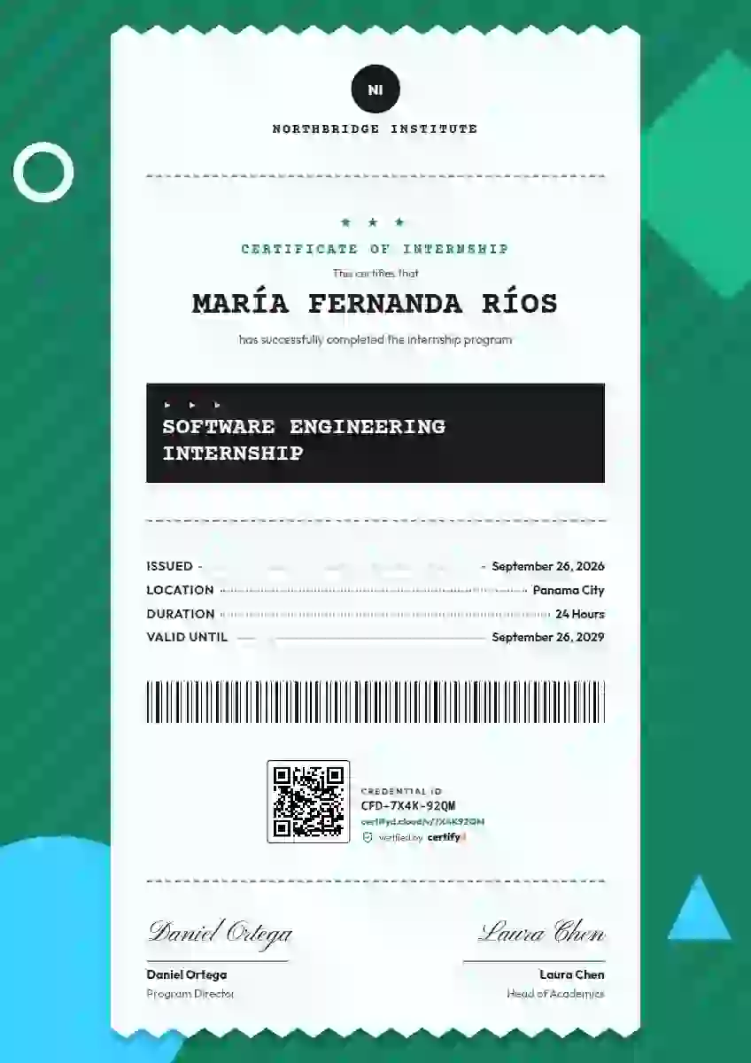Receipt Roll Seafoam internship certificate template
