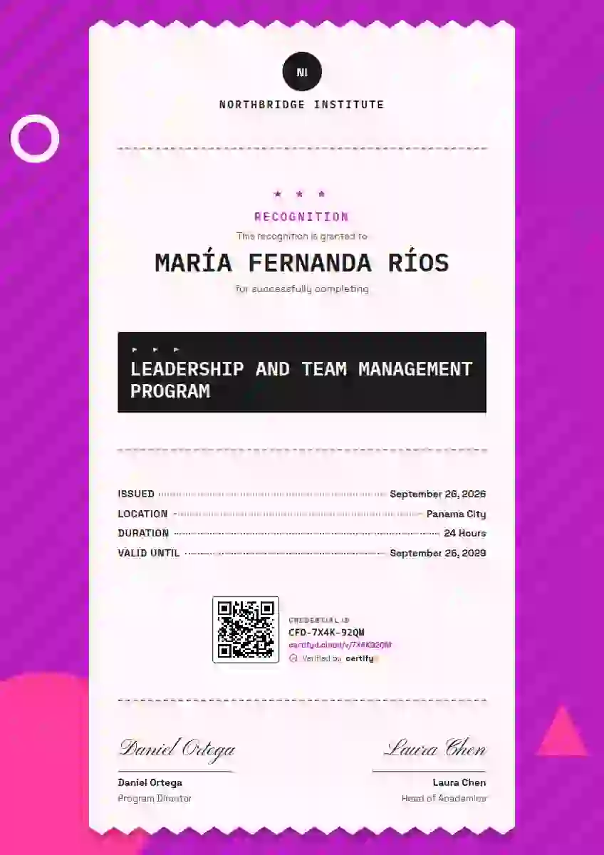 Receipt Roll Fuchsia latin america certificate template