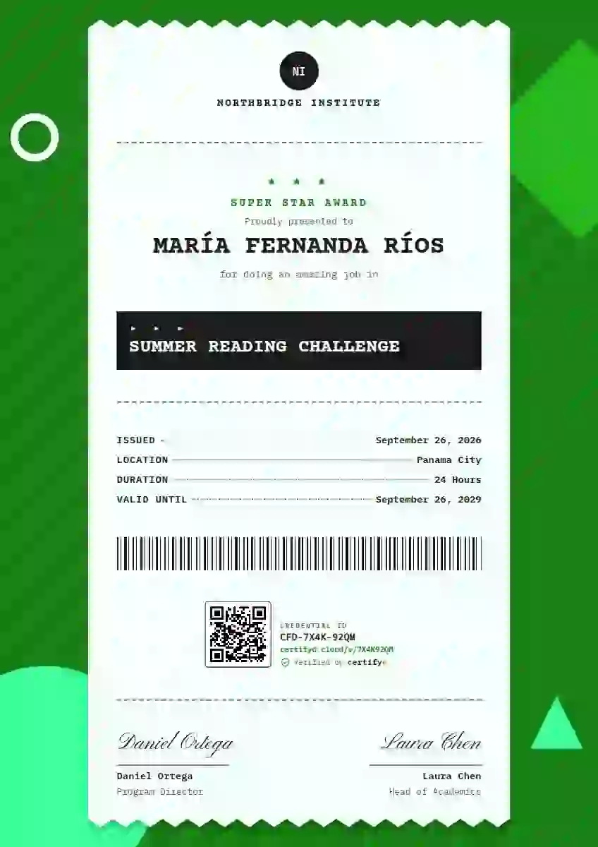 Receipt Roll Meadow school and kids certificate template