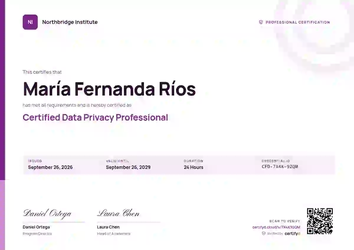 Corporate Clean Plum professional certification certificate template