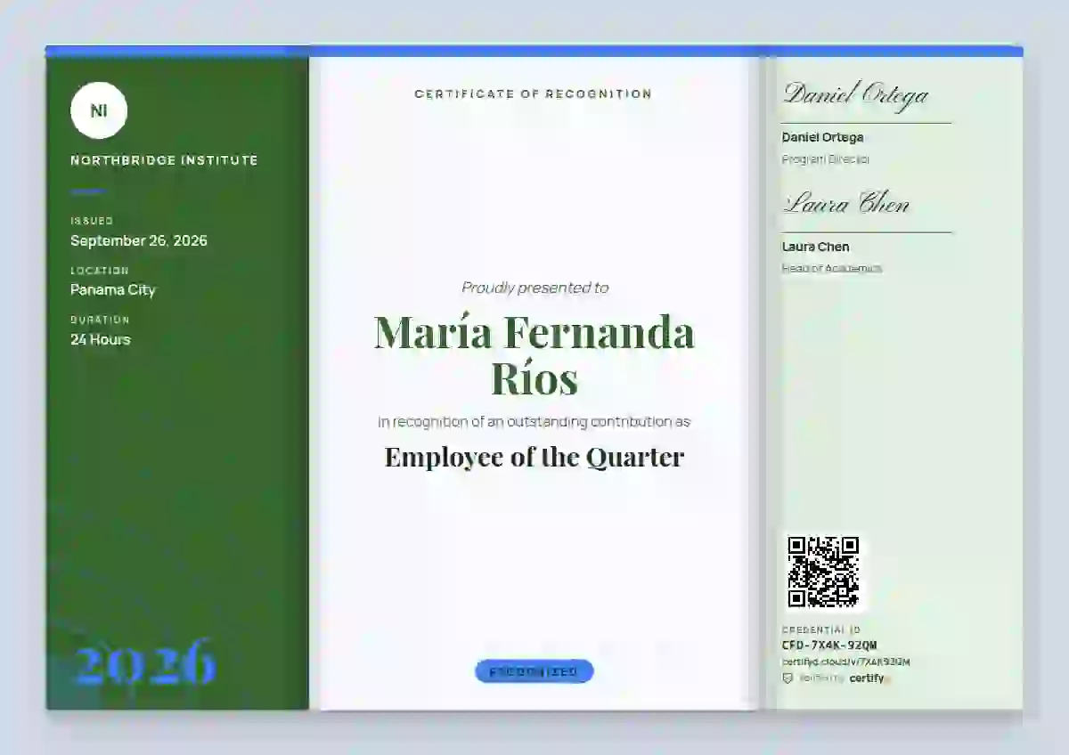 Tri-fold Programme Fern employee recognition certificate template