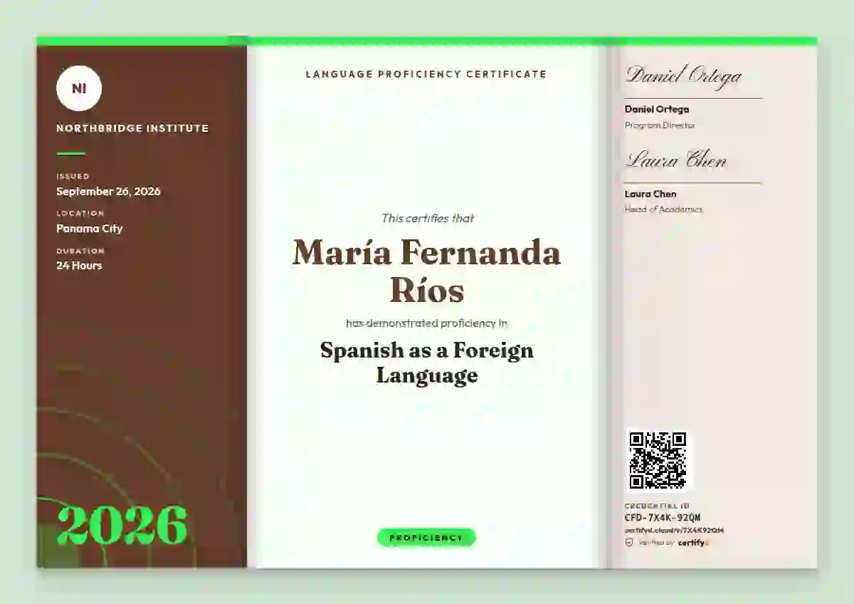 Tri-fold Programme Vermilion language proficiency certificate template