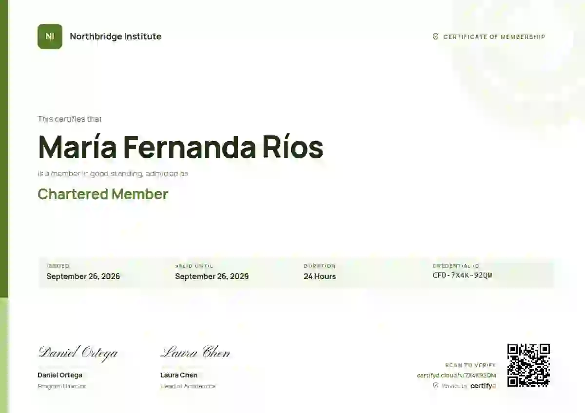 Plantilla de certificado Corporate Clean Olive de membresía