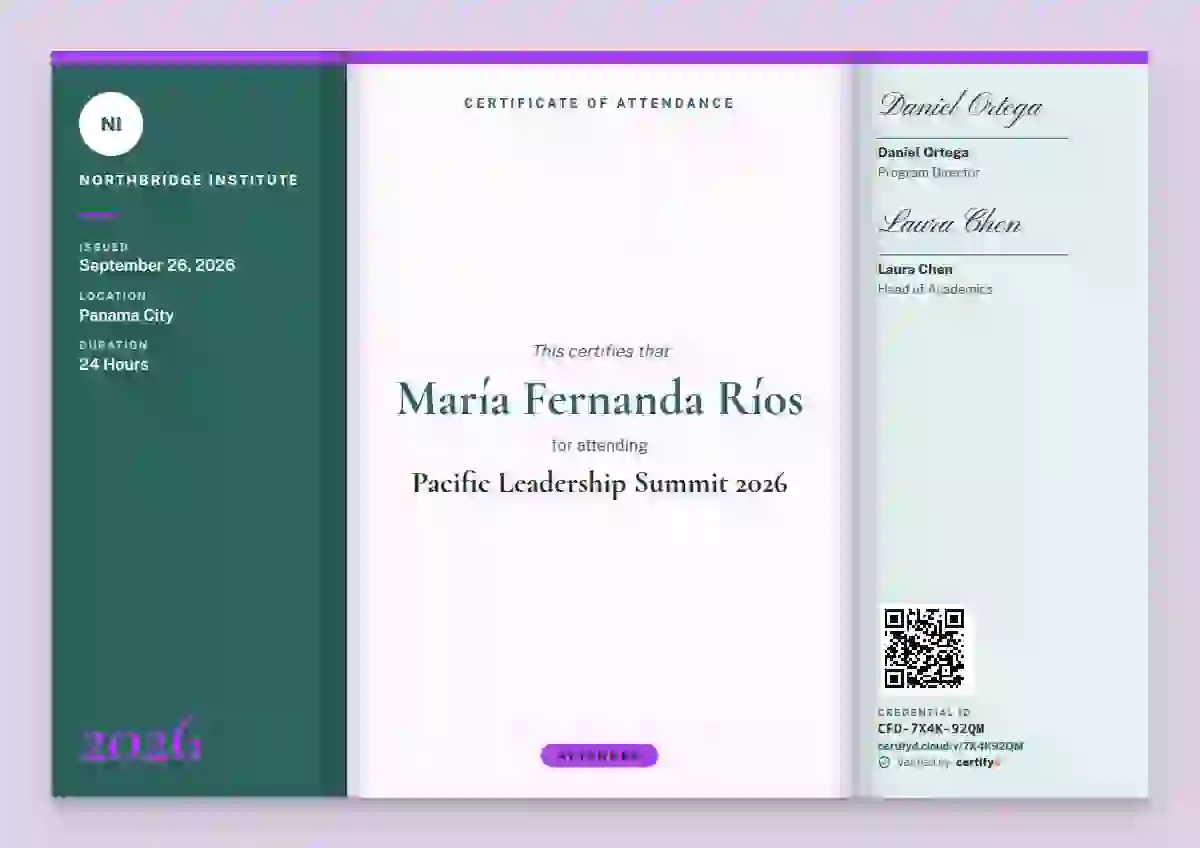 Tri-fold Programme Seafoam event attendance certificate template