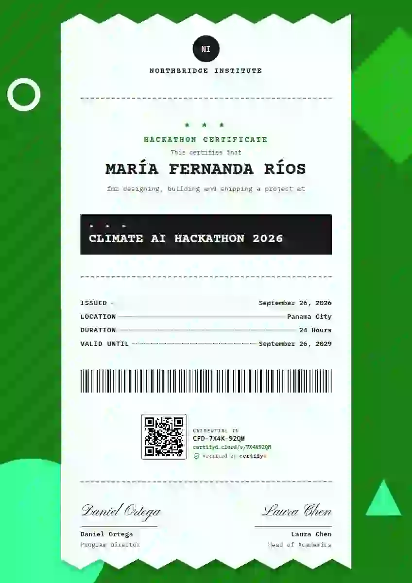 Receipt Roll Meadow Big Teeth hackathon certificate template