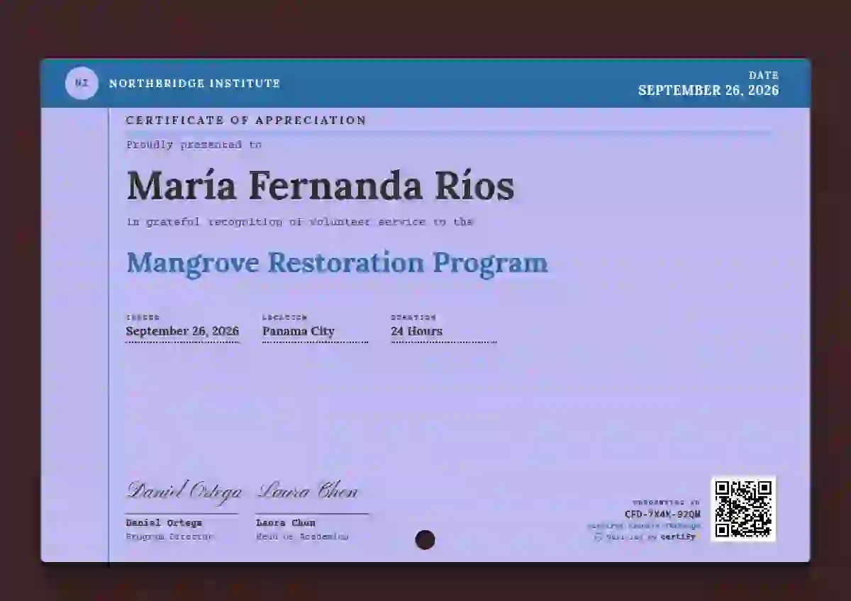 Plantilla de certificado Catalogue Card Azure No Tab de reconocimiento a voluntarios