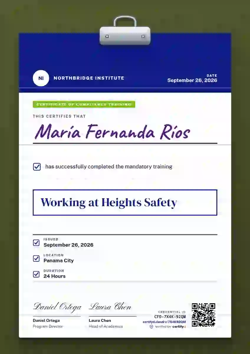 Plantilla de certificado Clipboard Chart Ultramarine Tall Header de cumplimiento y seguridad
