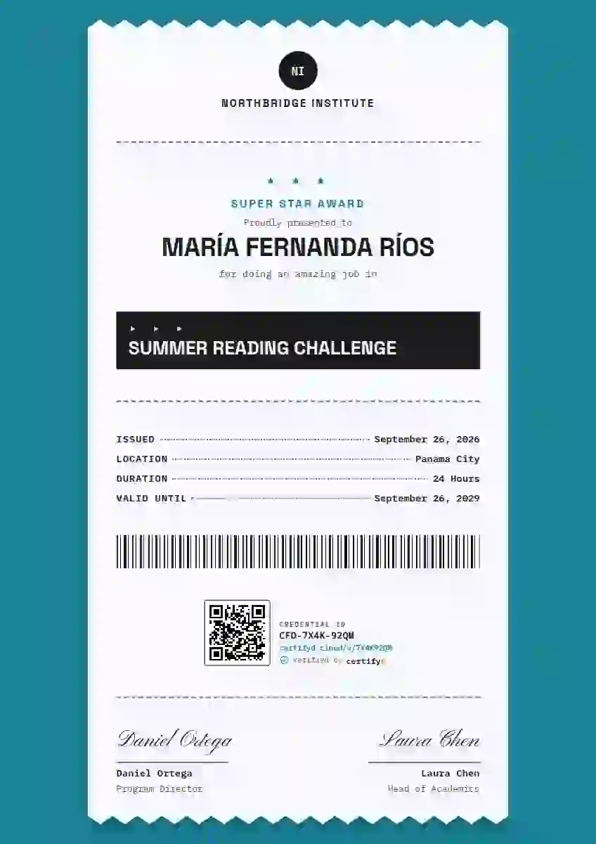 Receipt Roll Cerulean Plain Ground school and kids certificate template