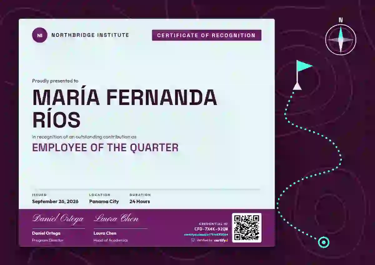 Contour Map Fuchsia Faint Lines employee recognition certificate template