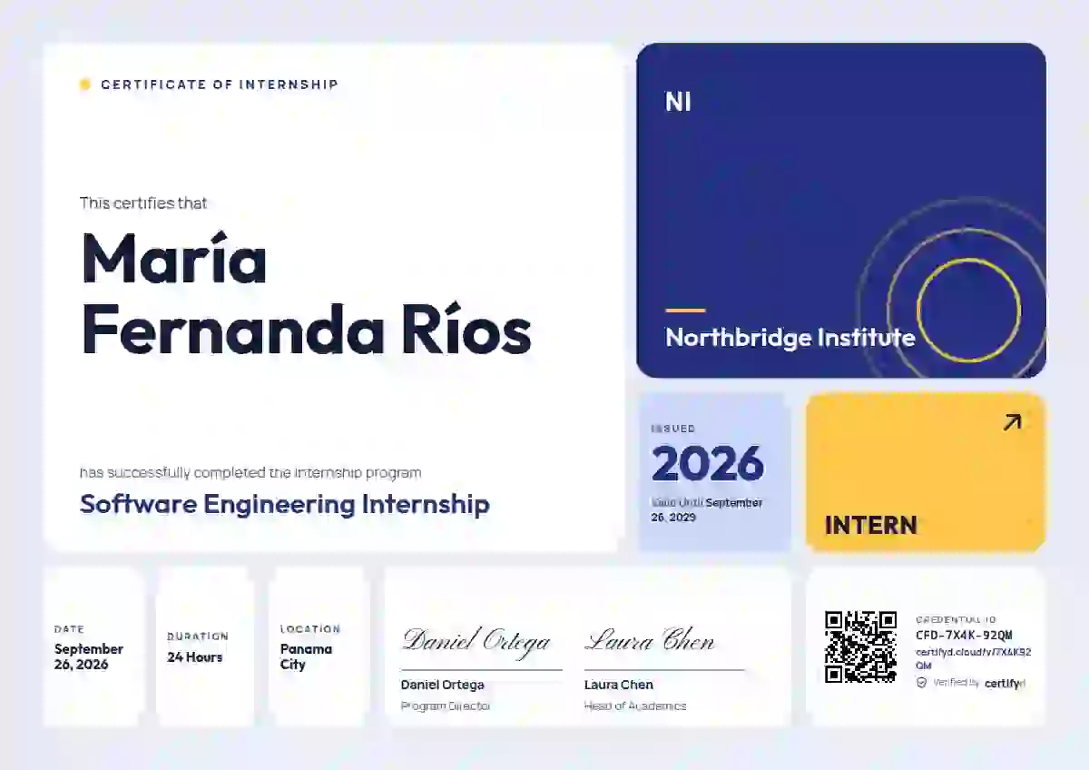 Bento Grid internship certificate template