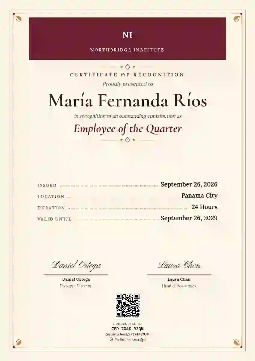 Menu Card employee recognition certificate template