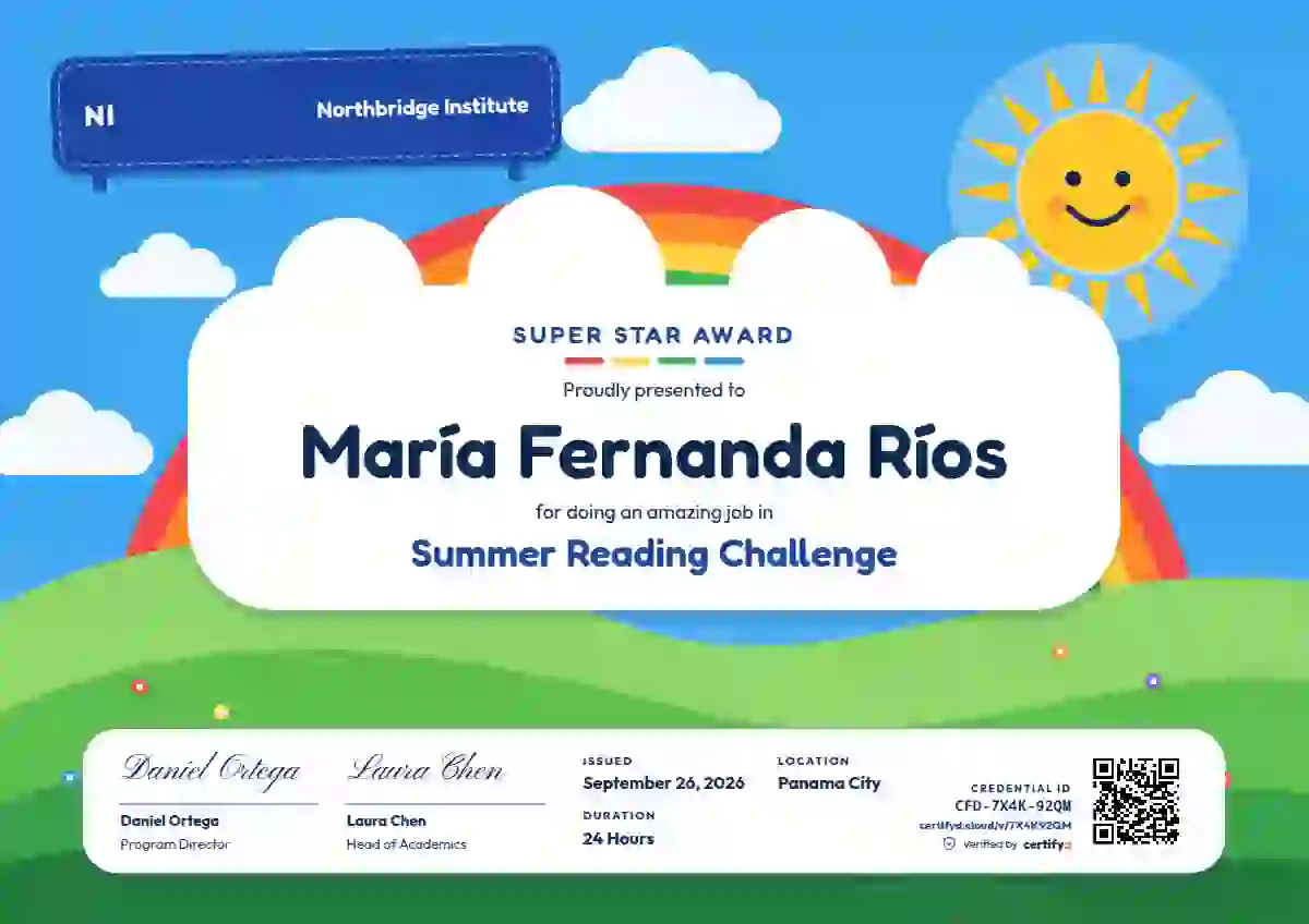 Plantilla de certificado Rainbow Hills de escuela y niños