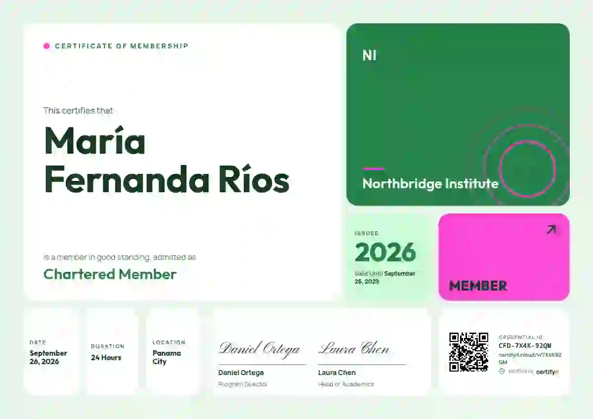 Bento Grid Jade membership certificate template