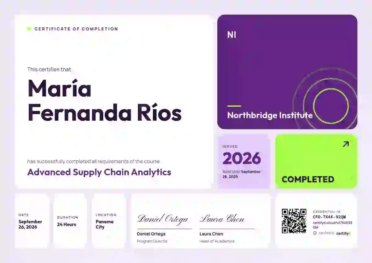 Plantilla de certificado Bento Grid Orchid de finalización de curso