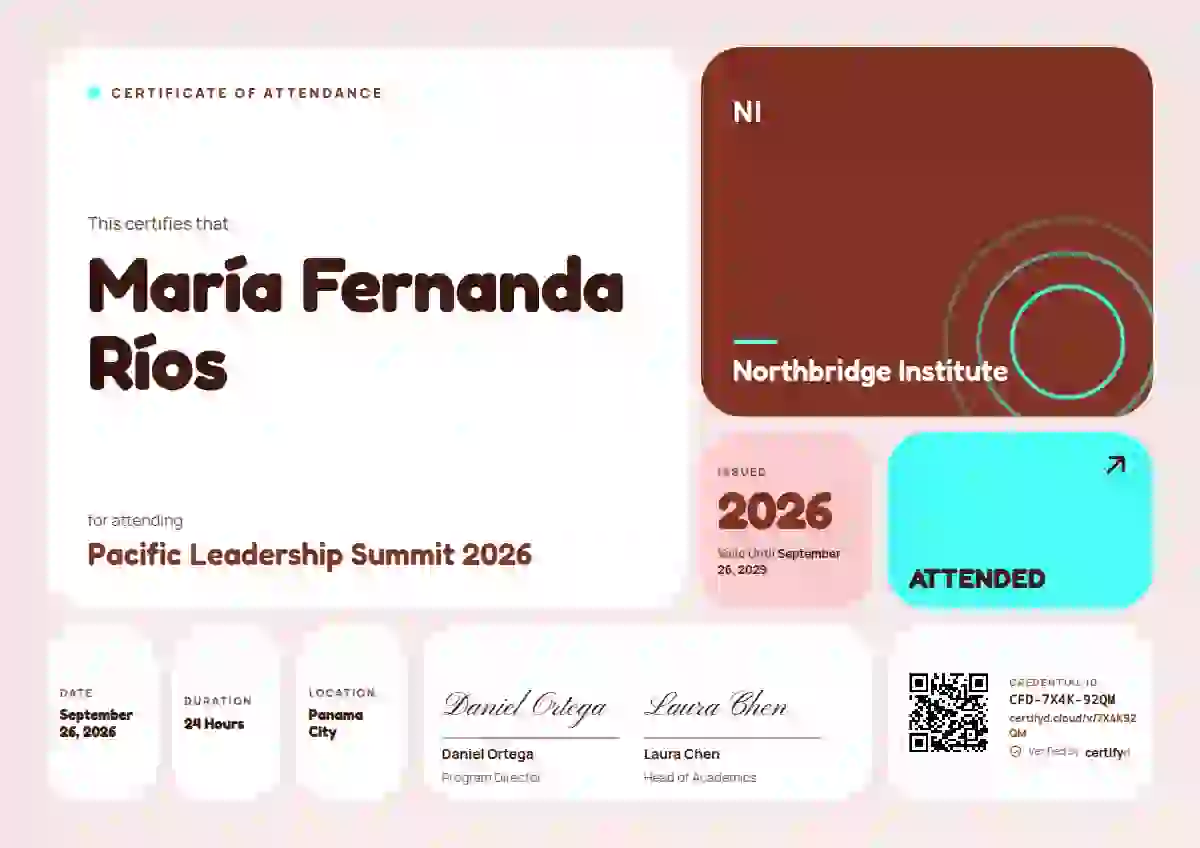 Bento Grid Vermilion event attendance certificate template