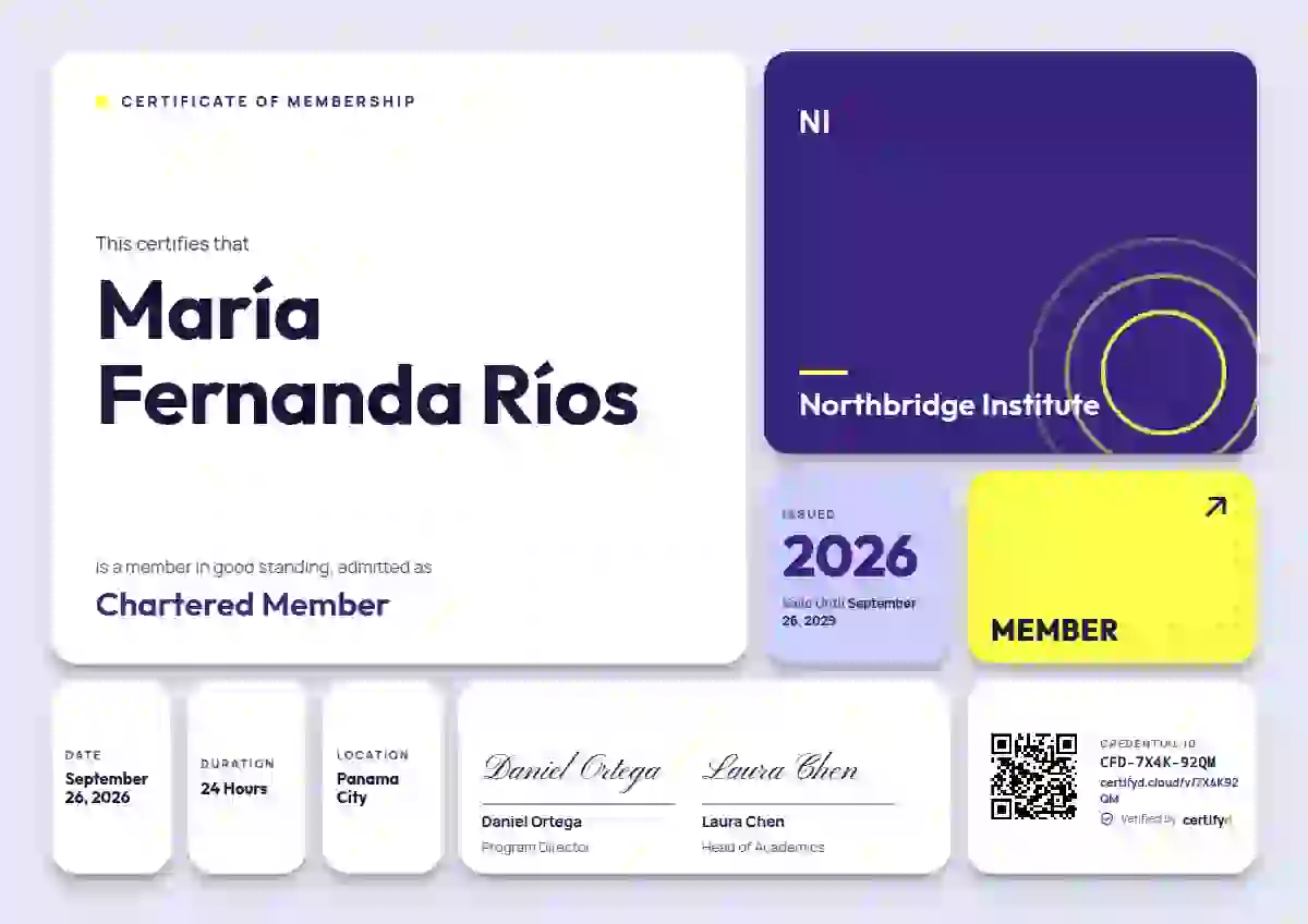 Plantilla de certificado Bento Grid Violet de membresía