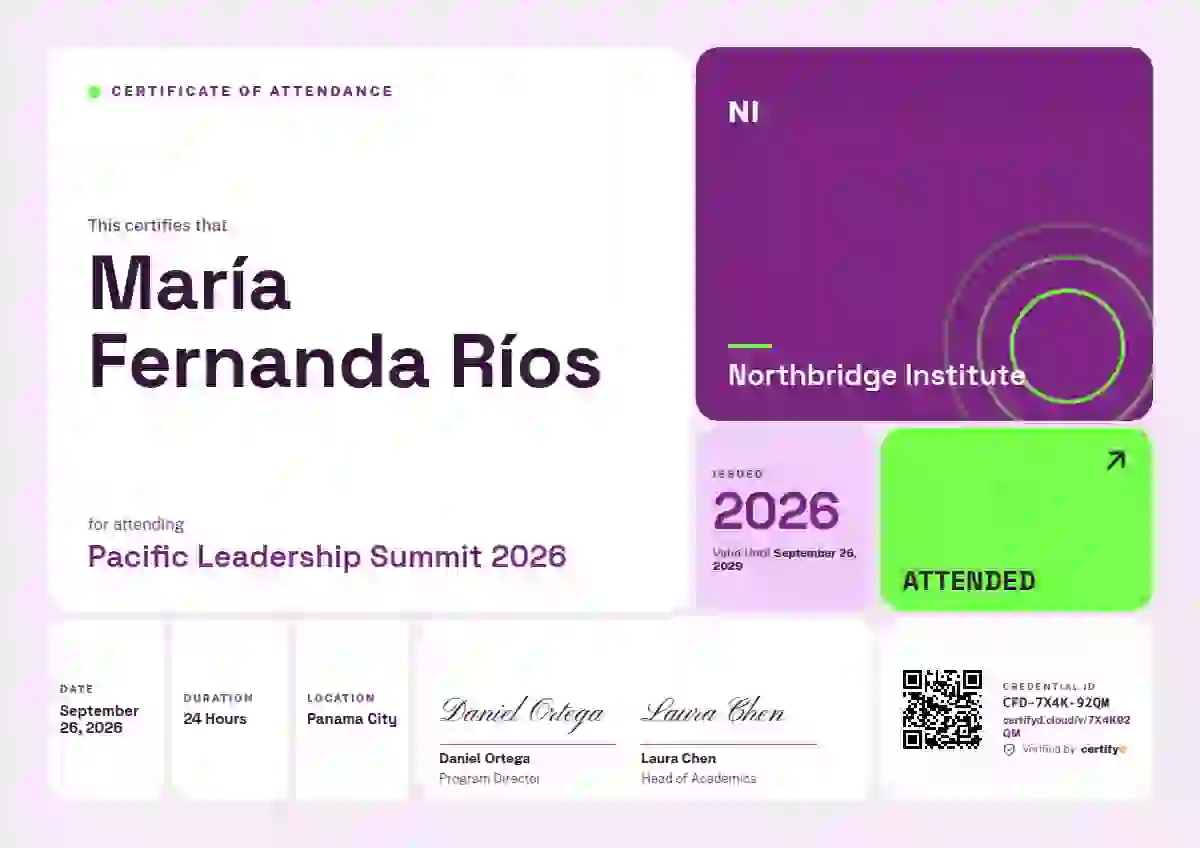 Plantilla de certificado Bento Grid Fuchsia de asistencia a eventos