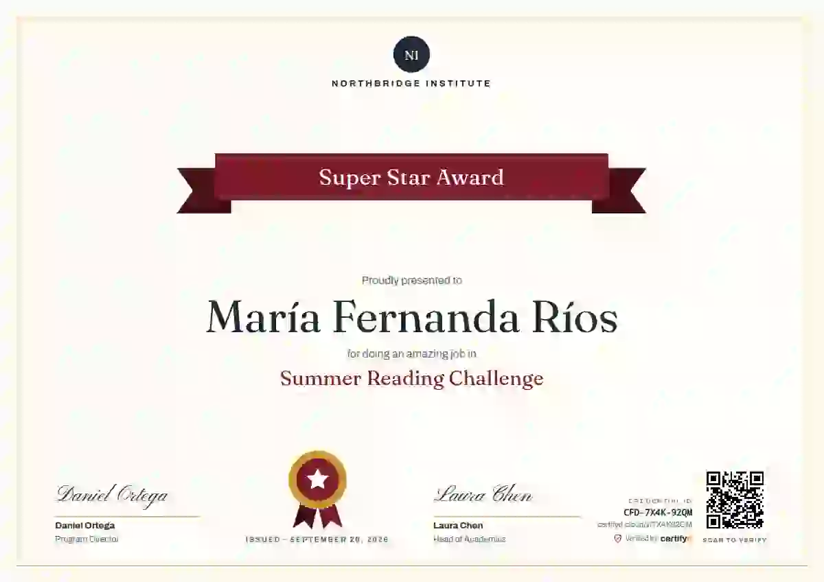 Plantilla de certificado Ribbon Banner Crimson de escuela y niños