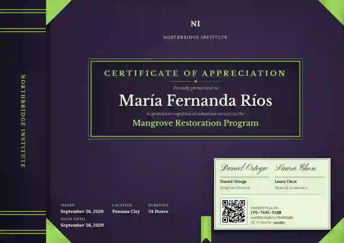 Bound Volume Fern volunteer appreciation certificate template
