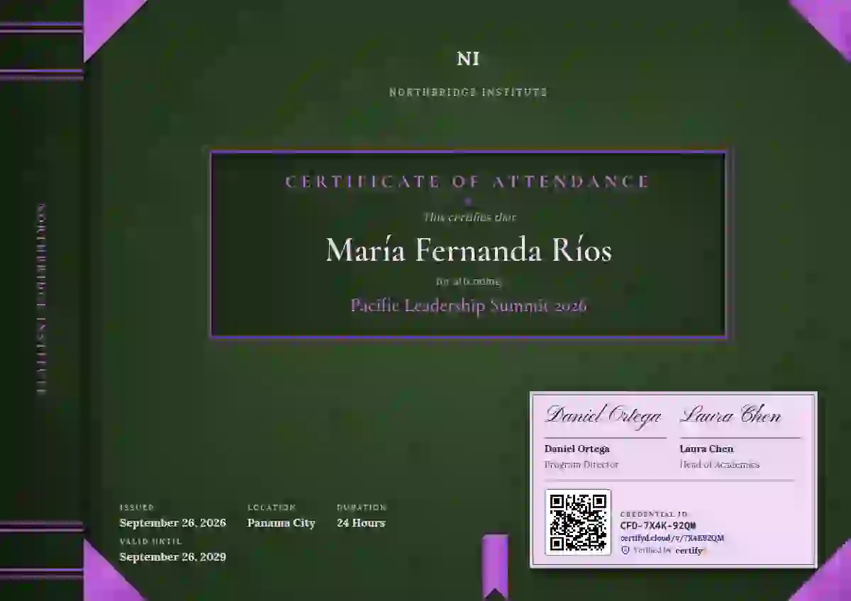 Bound Volume Orchid event attendance certificate template